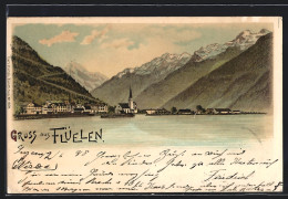Lithographie Flüelen, Panorama Vom See Aus Gesehen  - Flüelen