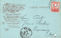 E668 Entier Postal Carte Lettre Entrepôt De Verreries Julien Ponty  Bruxelles - Altri & Non Classificati