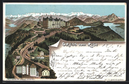 Lithographie Rigi, Bergbahn Auf Der Fahrt Zum Hotel Um 1900  - Autres & Non Classés
