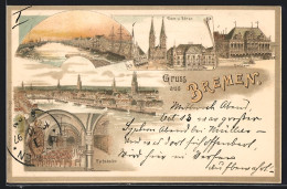 Lithographie Bremen, Inneres Gasthaus Ratskeller, Dom Und Börse, Rathaus  - Bremen