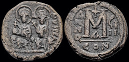 Justin II And Sophia AE Follis Large M - Byzantinische Münzen