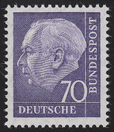 263xw Theodor Heuss 70 Pf, Glatte Gummierung, ** Postfrisch - Neufs