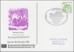 Privatpostkarte PP 104/128 Tag Der Briefmarke Postlied SSt ASPERB 25.10.1981 - Private Covers - Mint