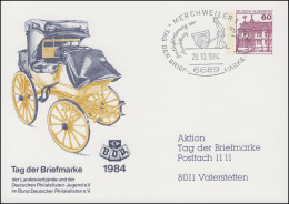 Privatpostkarte PP 106/164b Tag Der Briefmarke SSt MERCHWEILER 28.10.1984 - Enveloppes Privées - Neuves