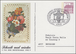 Privatpostkarte PP 106/97 Tag Der Briefmarke Blumen SSt ESSEN 24.10.1982 - Enveloppes Privées - Neuves