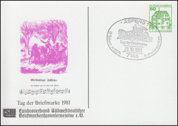 Privatpostkarte PP 104/128 Tag Der Briefmarke Postlieder SSt ASPERG 25.10.1981 - Enveloppes Privées - Neuves