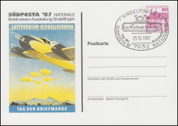 Privatpostkarte PP 106/263 SÜDPOSTA'87 Luftverkehr, SSt SINDELFINGEN 25.10.1987 - Enveloppes Privées - Neuves