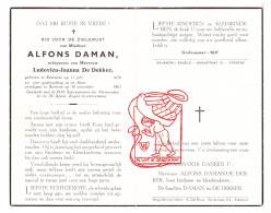 DP Alfons Daman ° Kemzeke 1876 † Stekene 1961 X Ludovica De Dekker - Images Religieuses