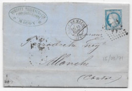 SEPTEMBRE 71 Lettre Càd GARE DE MACON Timbre 25c CERES N° 60 Du 15 Septembre 71 (bonne Date Pour Ce Timbre) - 1849-1876: Période Classique