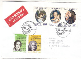 Saint Marin - Lettre Exprès De 1986 - Oblit San Marino - Exp Vers Kirchheim - Europa - Musique - Cachet De Mindelheim - - Storia Postale