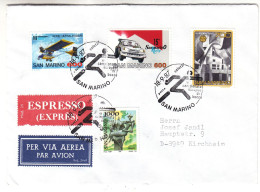 Saint Marin - Lettre Exprès De 1987 - Oblit San Marino - Exp Vers Kirchheim - Avions - Voitures - Cachet De Mindelheim - - Briefe U. Dokumente