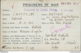 Bo259 Franchigia Militare Prigioniero Di Guerra  Sudafrica Calvi Risorta Caserta - Franchise