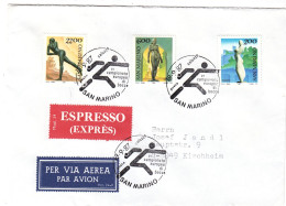 Saint Marin - Lettre Exprès De 1987 - Oblit San Marino - Exp Vers Kirchheim - Sculptures - Cachet De Mindelheim - - Storia Postale