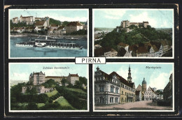 AK Pirna, Schloss Sonnenstein, Marktplatz, Teilansichten Der Ortschaft  - Pirna