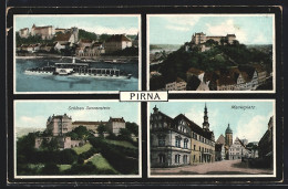AK Pirna / Elbe, Schloss Sonnenschein, Marktplatz, Ortsansichten  - Pirna
