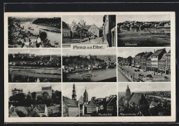 AK Pirna / Elbe, Marktplatz, Marienkirche, Breitestrasse, Plan  - Pirna