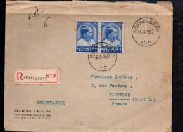 BELGIQUE AFFRANCHISSEMENT COMPOSE SUR LETTRE RECOMMANDEE DE KOEKELBERG POUR LA FRANCE 1937 - Storia Postale