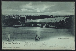 Mondschein-AK Hamburg-Neustadt, Gesamtansicht Mit Lombardsbrücke  - Mitte