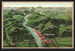 AK Heidelberg / Neckar, Landkarte Mit Umgebung, Neuenheim, Heiligenberg, Königstuhl  - Heidelberg