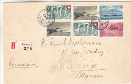 Suisse - Lettre Recom De 1947 - GF - Oblit Baden - Exp Vers Liège - Trains - Gares - Valeur 56,00 Euros - Briefe U. Dokumente