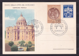 1963 Vaticano - Vatican INTERO POSTALE San Pietro Cartolina Postale L.20 + L.10 Annullo 22/11/63 St. Peter - Interi Postali