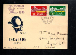 SUISSE CARTE ESCALADE DE GENEVE 1953 POUR LA FRANCE - Covers & Documents