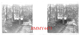 Une Famille Dans Un Bois, à Identifier - Plaque De Verre En Stéréo - Taille 44 X 107 Mlls - Plaques De Verre
