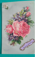Carte Cellulo Rose En Relief Souvenir Affectueux - Autres & Non Classés