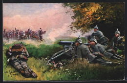 AK Soldaten Der Infanterie Mit Maschinengewehr In Feuerstellung, Völkerkrieg 1914-15  - Guerre 1914-18