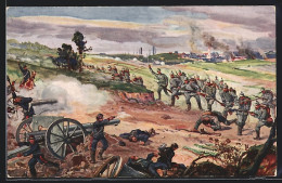 Künstler-AK Völkerkrieg 1914, Wegnahme Einer Franz. Batterie, Infanterie  - Guerre 1914-18