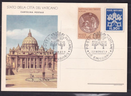 1963 Vaticano - Vatican INTERO POSTALE Piazza San Pietro Cartolina Postale L.20 + L.10 Annullo 22/11/63 St. Peter Square - Entiers Postaux