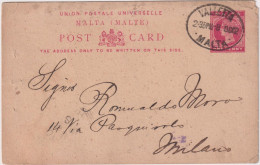 * MALTA > 1902 POSTAL HITORY > 1p Stationary Card From Valetta To Milano, Italy - Malta