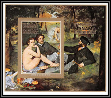 Manama - 3156g Bloc 160 B French Nudes Peinture Tableaux Paintings ** MNH Manet Luncheon On The Grass Non Dentelé Imperf - Nus