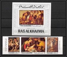 Ras Al Khaima - 510x 349/351 Bloc N° 77 B Murillo Éliézer Rébecca Christmas ** MNH Non Dentelé Imperf Tableau Paintings - Religious