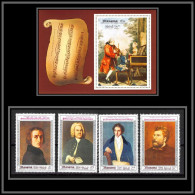 Manama - 5034e N°188/191 B + Bloc 34 A Music Composers Musique Mozart Liszt Bach Neuf ** MNH  - Manama