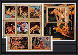 Manama - 3163d/ N° 600/607 A + Bloc 127 A Greek Mythology Tableau (Painting)  - Nudes