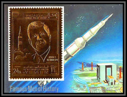 Yemen Royaume (kingdom) - 4139 Bloc N°172 B Kennedy Espace (space) OR Gold Stamps 1969 ** MNH  - Yemen