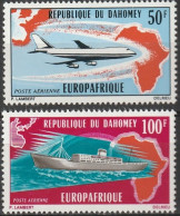 DAHOMEY 1971  -  THEMATIC TRANSPORTS: OCEAN LINER  AND PLANE.  MAPS. EUROPAFRIQUE - Bénin – Dahomey (1960-...)