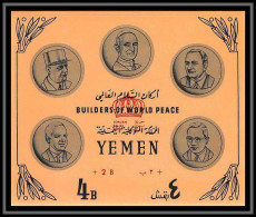 Yemen Royaume (kingdom) - 4002/ Bloc N°45 Overprint Jordan Relief Pape Pope De Gaulle Thant Johnson Lubke ** MNH 1967 - De Gaulle (Général)