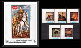 Yemen Royaume (kingdom) - 4207 N°1007/1011 B BF 203 Equestrian Paintings Cheval Horses Neuf ** MNH Non Dentelé Imperf - Paarden