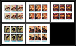 Yemen Royaume (kingdom) - 4203 N°1007/1011 B Equestrian Paintings Horses Neuf ** MNH Feuille Sheets Non Dentelé Imperf - Andere & Zonder Classificatie