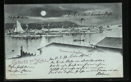 Mondschein-AK Kiel, Panorama Vom Kriegshafen  - Krieg