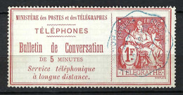 FRANCE Téléphones Ca.1910:  Le Y&T 5 Avec TB Obl. CAD Bleue "Paris" - Telegraaf-en Telefoonzegels