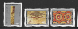 French Polynesia 1989 Tapa Art Set Of 3 MNH , 43 Fr With Corner Bend - Unused Stamps