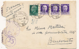 1943 POSTA MILITARE 92 ESPRESSO + ANNOTAZIONE LASCIATE PASSARE URGENTE + CENSURA  X BENEVENTOM - Military Mail (PM)