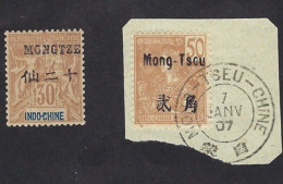 MONG-TZEU, Bureau Indochinois, N° 10 Neuf * Et 28 Oblitéré Sur Fragment, Très Beaux - Ongebruikt
