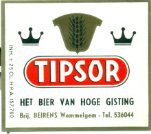 Oud Etiket Bier Tipsor  - Brouwerij / Brasserie Beirens Te Wommelgem - Bier