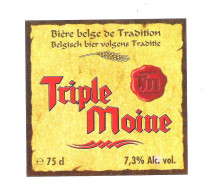 BELGISCH BIER VOLGENS TRADITIE - TRIPLE MOINE  - 75 CL- BIERETIKET (BE 696) - Bière