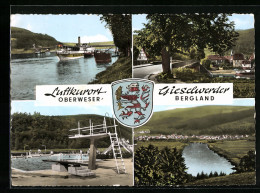 AK Gieselwerder /Oberweser Bergland, Dampfer An Der Anlegestelle, Schwimmbad Mit Sprungbrett, Ortsansicht  - Other & Unclassified