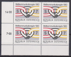 1983 , Mi 1731 ** (3) - 4er Block Postfrisch -  Weltkommunikationsjahr - Unused Stamps